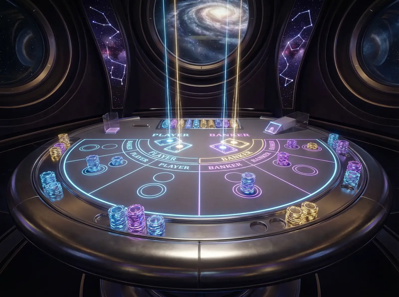 澳洲幸运五真人百家乐全息投影牌桌俯视图